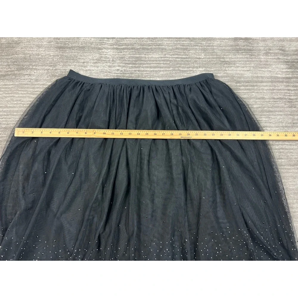 A New Day Skirt Womens XXL Black Tulle Midi Rhinestone Embellished Elastic Waist - Picture 3 of 8
